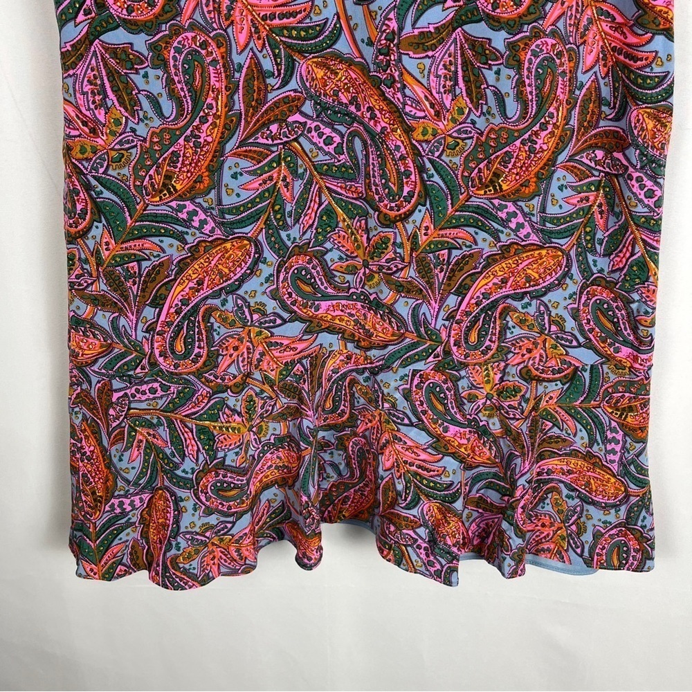 J. CREW Pink Blue Paisley 100% Silk Cap Flutter Sleeve Mini Dress Size 2 Petite - Picture 7 of 14